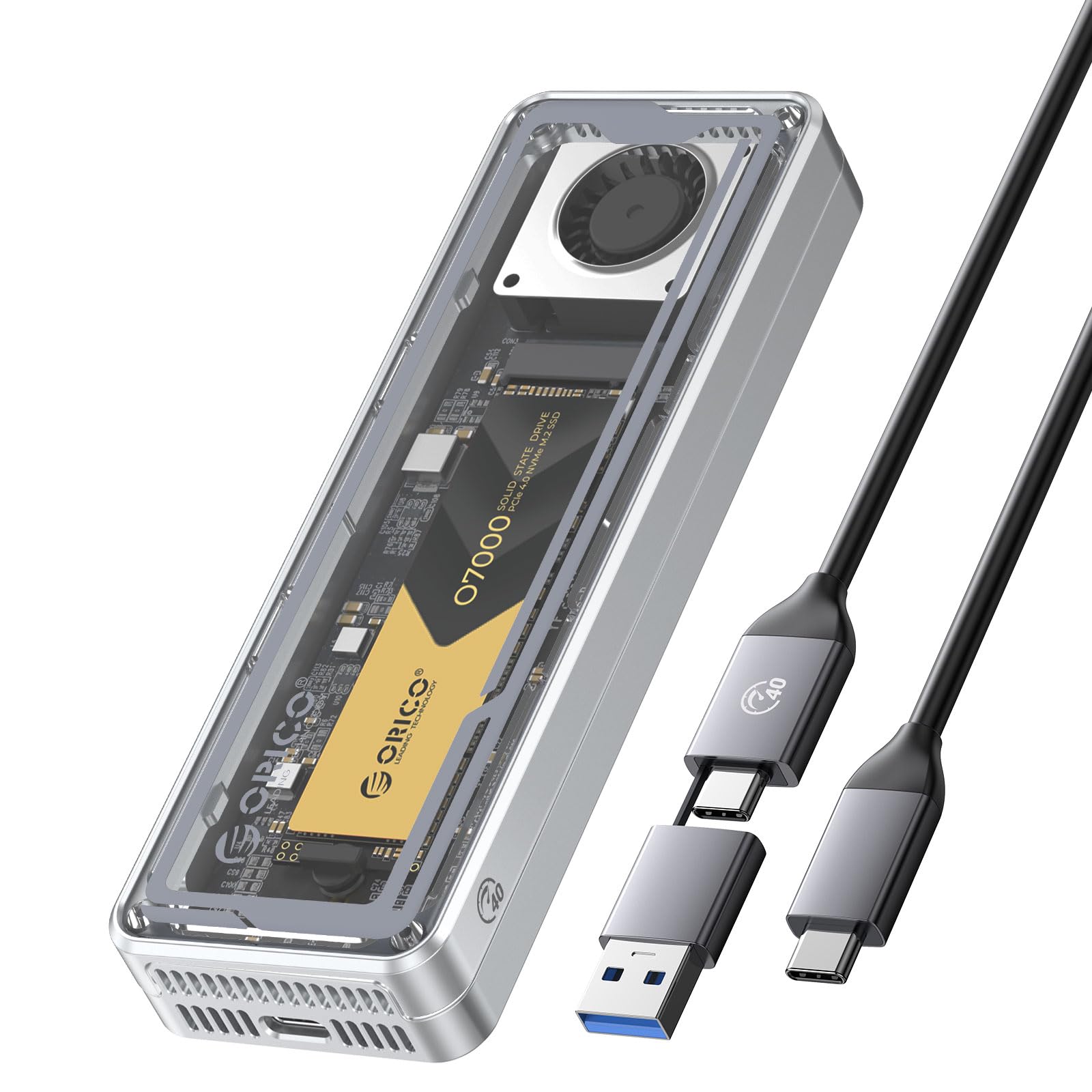 Photo 1 of ORICO 40Gbps M.2 NVMe SSD Enclosure with Cooling Fan, Tool-Free Installation Aluminum Crystal NVMe Case, Support 2280 M2 Solid State Drive, Compatible with Thunderbolt 3/4 USB4/3.2/3.1/3.0