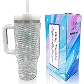 XMYAINA 40oz Bling Tumbler with Handle and Straw Lid Rhinestone Studded Tumbler Cups Vacuum Insulated Stainless Steel Double Wall Water Bottle Travel Mug Gifts for Women Her (Polar Light)