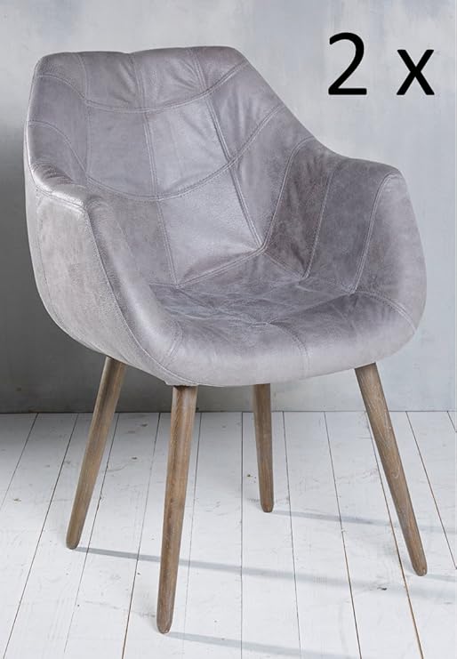 2x Armlehnenstuhl Stuhl Leder Grau Mit Holzbeinen Esszimmerstuhl Echtleder Esszimmersessel Designstuhl Loungesessel Sessel Retro Look Amazon De Kuche Haushalt