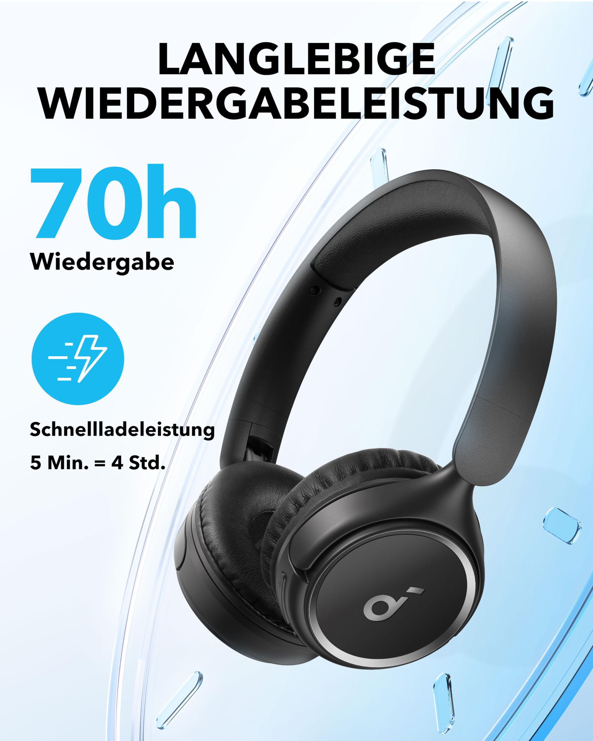 soundcore H30i Kabellose On-Ear Kopfhörer, Faltbares Design, Purer Bass, 70h Wiedergabe, Bluetooth 5.3, Leicht und bequem, App Steuerung, Multipoint-Verbindung 3