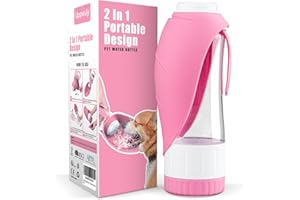 Uppetly Dog Water Bottle, Pet Water Bottle with Food Container and Drinking Feeder, Leak Proof, BPA-Free, Portable Foldable Puppy Water Cup Dispenser for Outdoor Walking, Travel, Hiking Large Pink