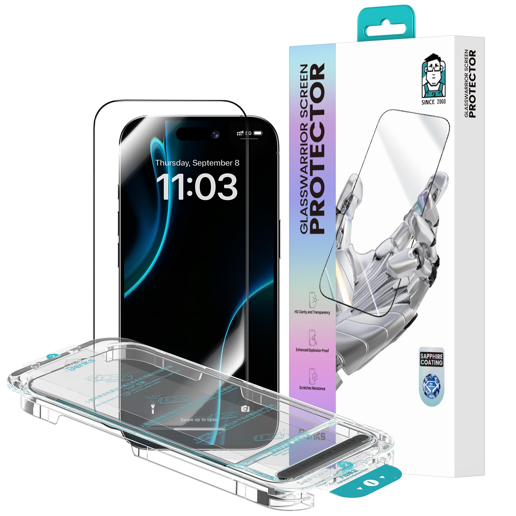 Photo 1 of BENKS GlassWarrior Sapphire Screen Protector for iPhone 17 Pro Max 6.9 inch, 3D Curved Full Coverage Tempered Glass, Ultra HD Clarity, Anti-Fingerprint, Scratch & Shatter Resistant