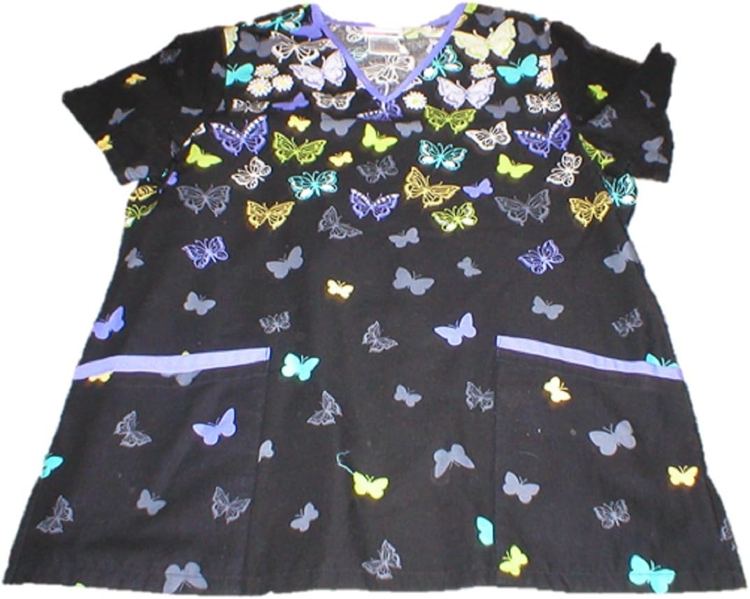 Scrub Star Womens Medical Scrub "Butterflies " V Neck Top Small