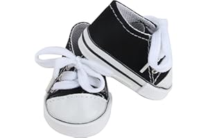 MSYO Cute Canvas Shoes for 18-Inch Dolls, Available in 10 Colors, Low-Top Doll Canvas Sneakers with Laces for 18 Inch Dolls, Match for 18 Inch Boy or Girl Dolls - Black