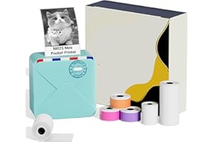 Ponek Inkless Pocket Thermal Printer, M02S 304dpi Bluetooth Mobile Printer Compatible with iOS and Android, Work with 3 Size Papers, Mini Photo Printer for Plan Journal, Travel, DIY Cards, Gift, Cyan