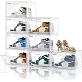 Amllas 8 Pack Shoe Boxes Clear Plastic Stackable, Large Shoe Storage Organizer with Lids,Drop Side Shoe Containers for Entryway,Sneaker Storage Fit up to US Size 13 (13&rsquo;&rsquo;x 10.6&rdquo;x 8.3&rdquo;)