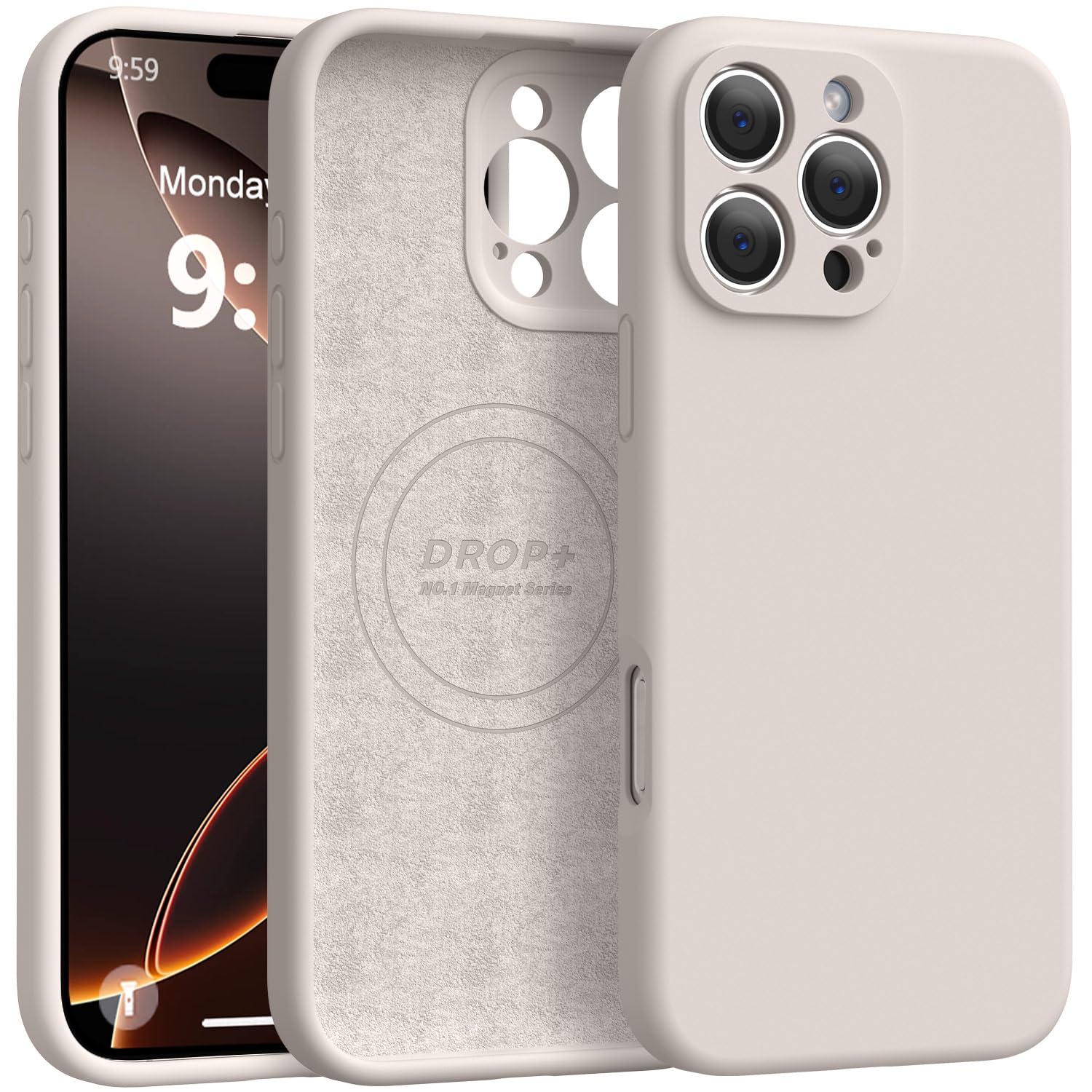 Photo 1 of Ktele Magnetic for iPhone 16 Pro Case [Compatible with Magsafe] [Premium Silicone Satin-Smooth Touch] Slim Shockproof Anti-Scratch Microfiber Lining Case, 6.3 inch, Stone