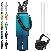 BJPKPK Insulated Water Bottles with Straw Lid, 35oz Metal Water Bottle with 2 lids & Paracord Strap, Double Wall Stainless Steel Vacuum Tumblers, Cups, Mugs, Thermo for Hot& Cold Drinks, Sea