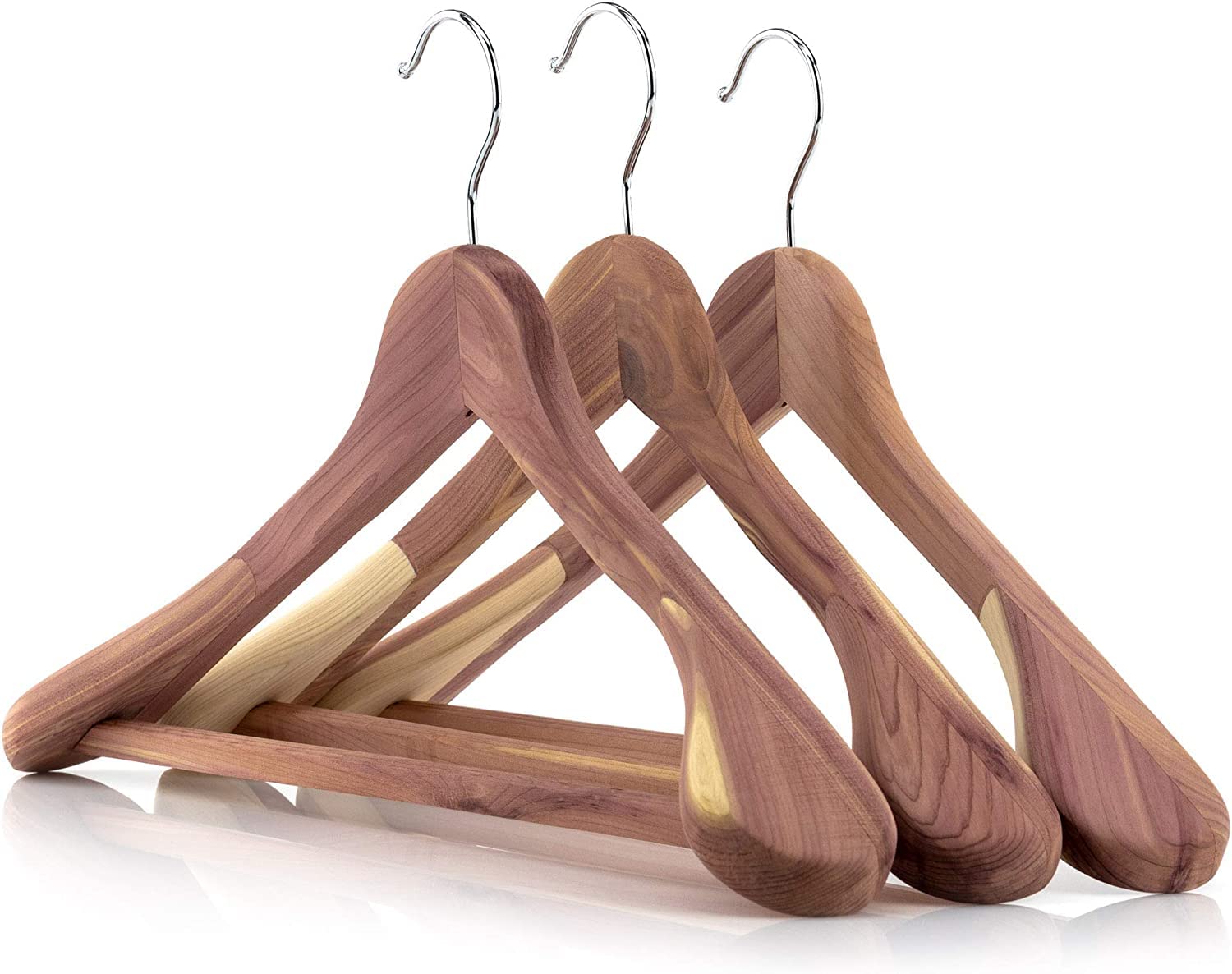 Hangerworld 3 Cedar Wood 45cm Suit Clothes Coat Garment Broad Ended Hangers with Non-Slip Ridged Trouser Bar