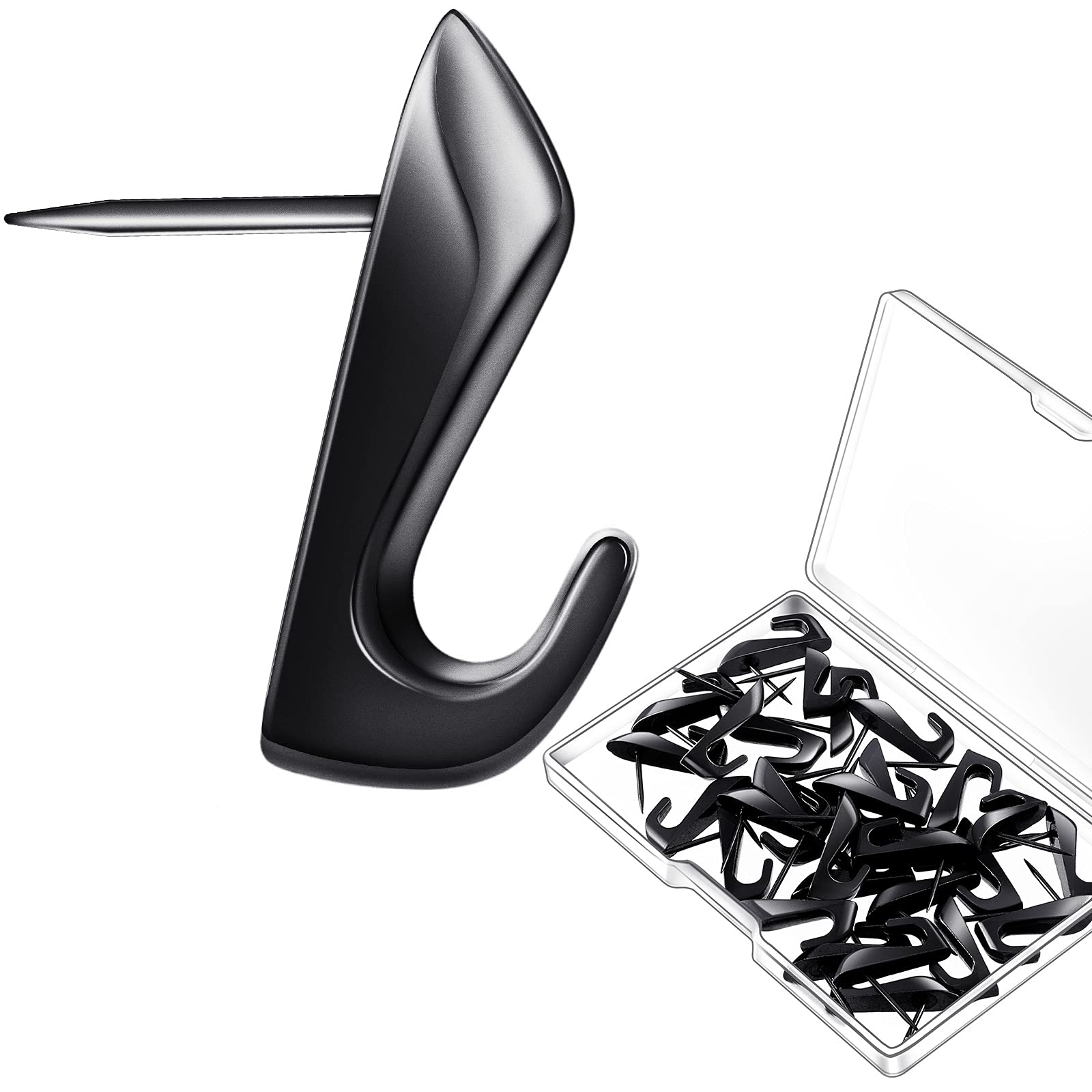 Hotop 15 Pieces 20 Lbs Pin Hooks Push pin Hangers Metal Hooks Picture Hanging Nails for Home Office Wooden or Fabric Wall(Black)