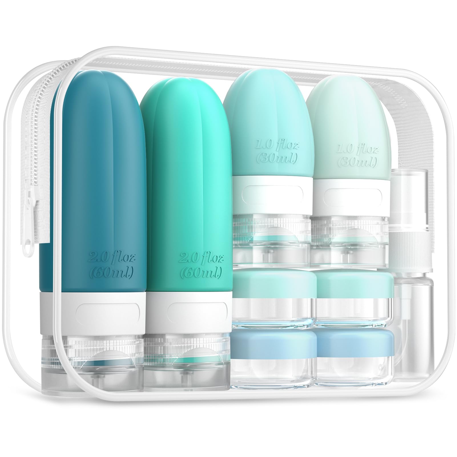 Gemice 16 Pack Travel Bottles Set, CAA Approved Leak Proof Silicone Squeezable Containers for Toiletries, Refillable Accessories 60ml 30ml for Conditioner, Shampoo, Lotion & Body Wash (BPA Free)