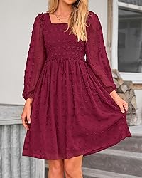 BTFBM Womens Long Sleeve Dress Vacation Square Neck