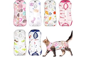 Kacctyen 6 Set Cat Recovery Suit After Surgery Female and Male Cat Kitten Surgery Suit E Collar Alternative Pajama Kitty Clothes for Spay Abdominal Skin Anti Licking(Animal,Medium)
