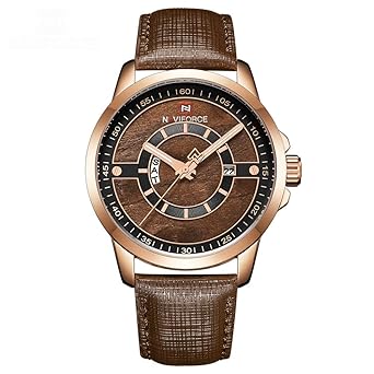 Naviforce Latest 2019 Model Genuine Leather Stylish Minimalistic Business Casual Wristwatch for Men - Brown Gold