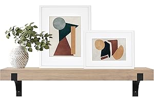 MCS Master & Co. Modern Floating Fireplace Mantel with Black Metal Brackets, Long Floating Shelves for Wall Décor, 48 inches, Natural Woodgrain