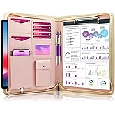 Darolin [Zippered] Portfolio Padfolio Organizer Binder with Clipboard, Leather Business Interview Resume Document Holder Folder Planner Organizer for Office Conference Notepad Bag for Women - RoseGold