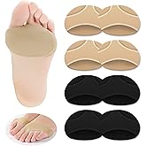 SooGree Metatarsal Pads for Women Ball of Foot Cushions for Shoes 4 Pairs Fabric Metatarsal Pads Pain Relief Forefoot Pads Foot Health Care Prevent Foot Wear (M-2 Pairs Black + 2 Pairs Beige)