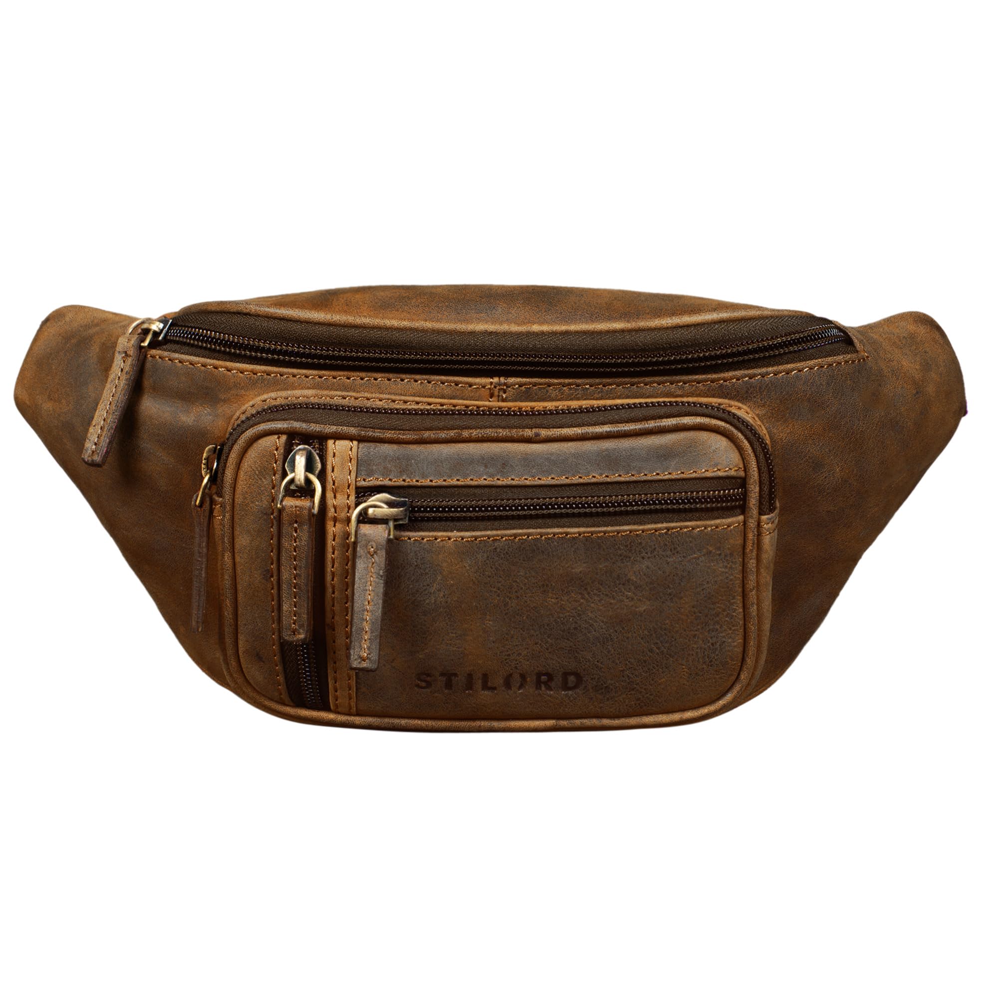 STILORD 'Greg' Belly Bag Leather Brown Vintage Hip Bag Men Ladies Belt Bags for Sports Festival Mobile Phone Doggy Bag Fanny Pack Genuine Leather, Colour:aneto - Brown