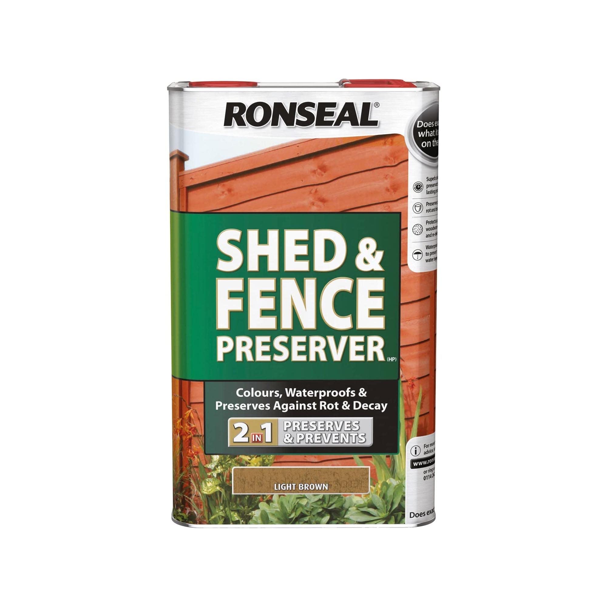 Ronseal RSLSFLB5L 5 Litre Shed and Fence Preserver - Light Brown