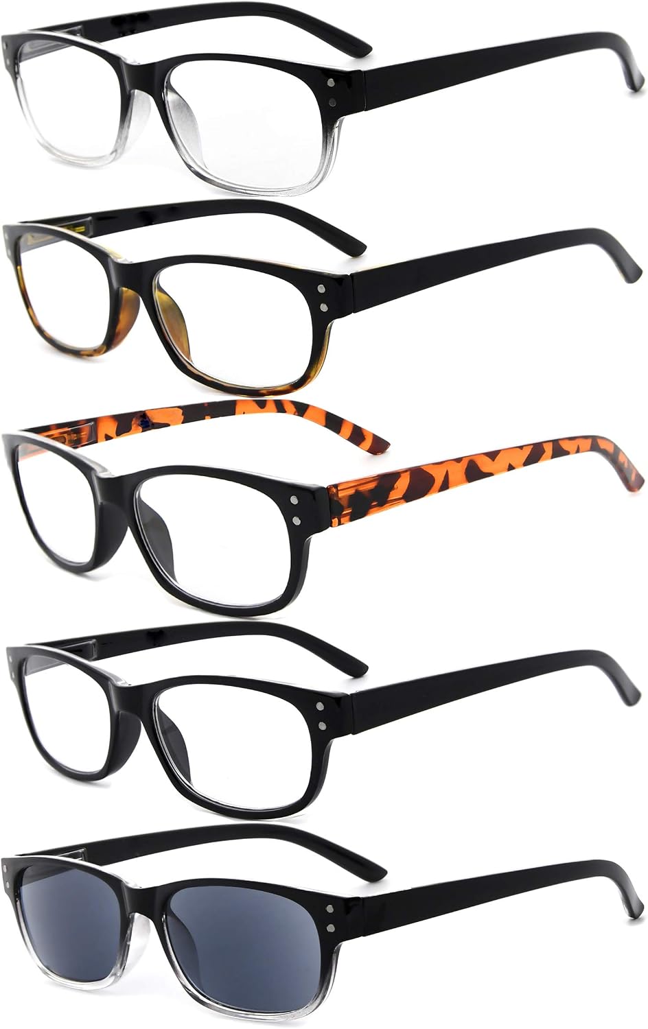 Eyekeeper 5-Pack Spring Hinges Vintage Reading Glasses Includes Sunshine Readers +1.00