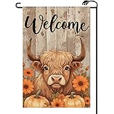Highland Cow Fall Garden Flag 12x18 Inch Vertical Double Sided Autumn Thanksgiving Pumpkin Welcome Small Flags Farmhouse Outside Decoration For Yard (ONLY FLAG) QJ83