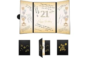 Crenics 21st Birthday Decorations for Her or Him, Creative 21st Birthday Guest Book Alternative, Black and Gold 21st Birthday Signature Book 18 x 12 inch, Great 21 Birthday Gifts for Men or Women