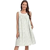 FMIRREO Cotton Nightgowns for Women Sleeveless Sleep Dress with Pockets
