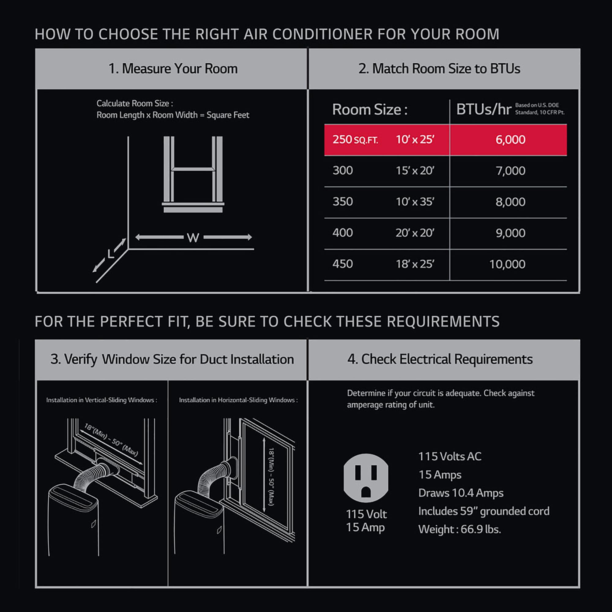 LG 6,000 BTU Portable Air Conditioner, 115V, Cools 250 Sq.Ft. (10' x 25' Room Size), Portable Air Conditioner for Home with Quiet Operation, LCD Remote Control, and Window Installation Kit, White