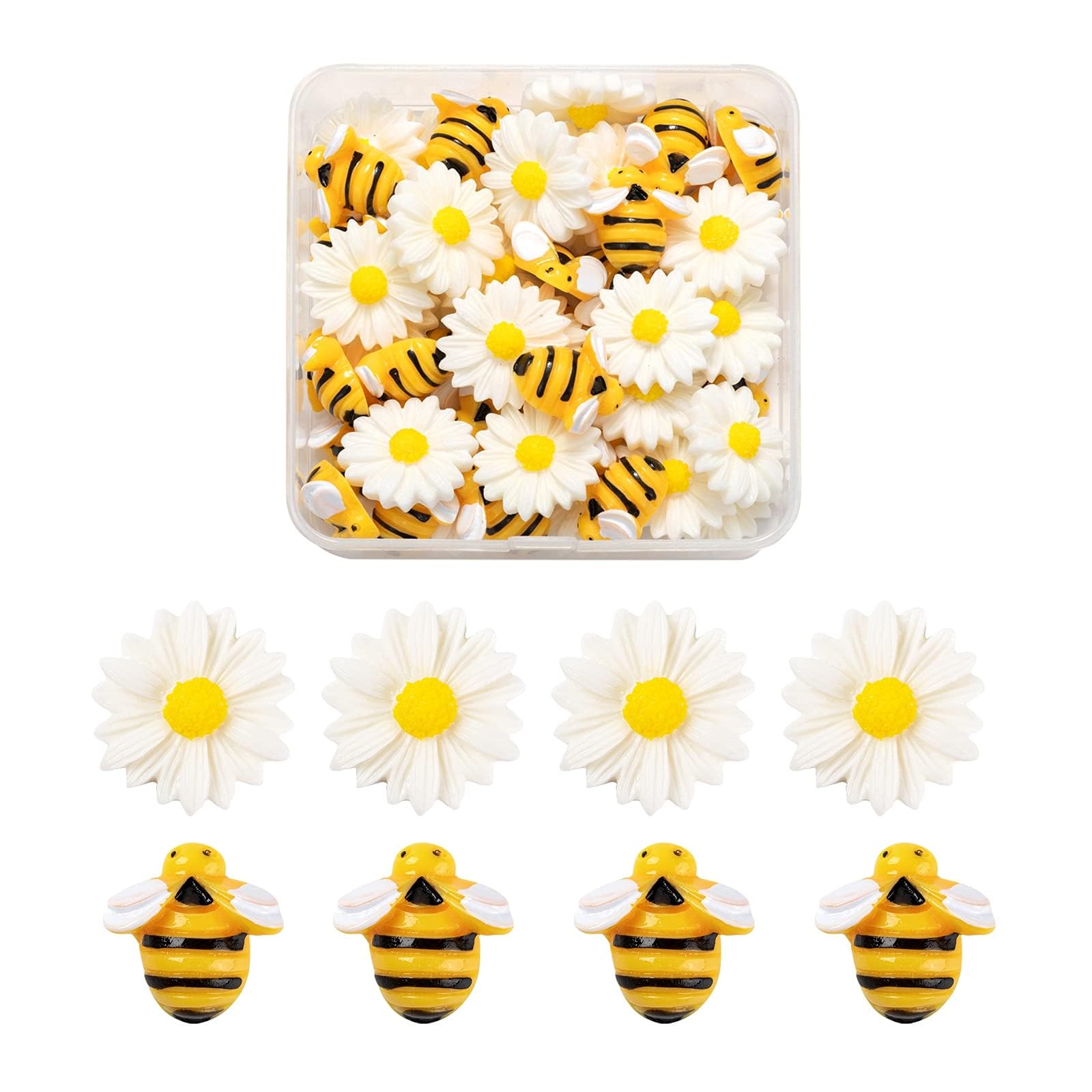 BEEFLYING 20pcs Daisy Cake Decorations Bee Embellishments Resin Charms Flatback Cabochons for Jewelry Making Crafts Decor Supplies