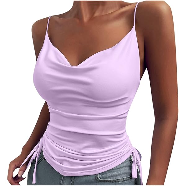Women Spaghetti Strap Sleeveless Camisole Side Drawstring