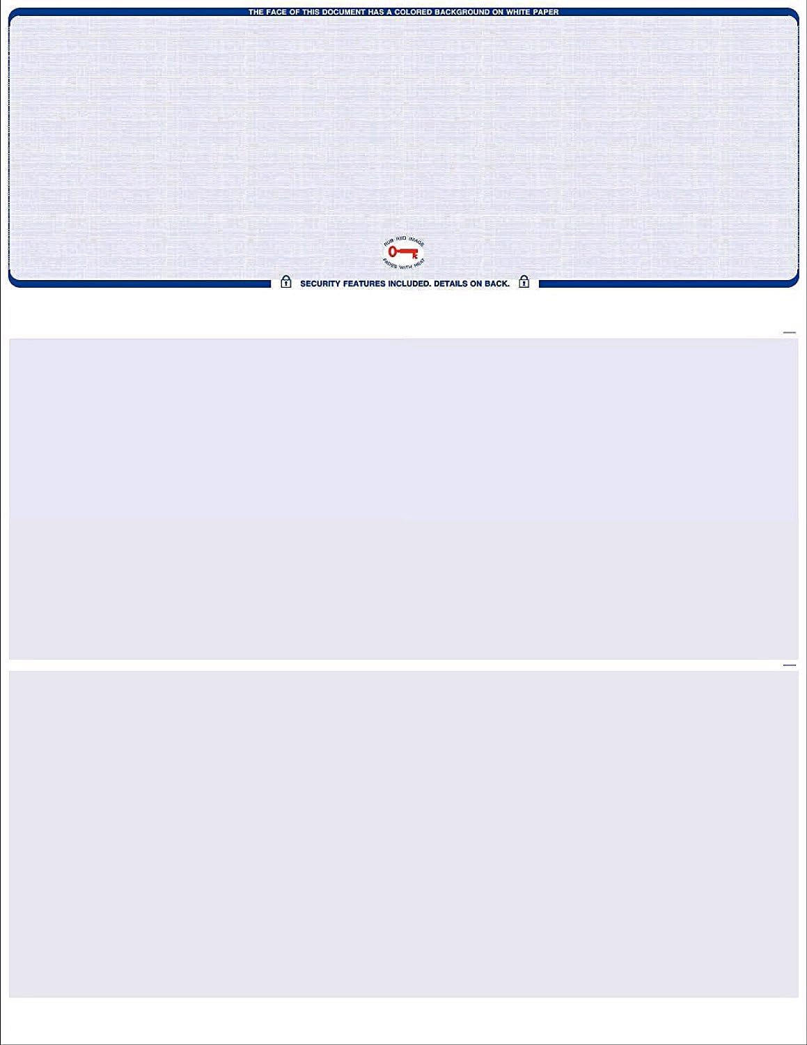 500 Laser Check on Top Blue Linen with heat sensitive padlock icon for Quickbooks & Quicken with Check on Top and 2 stubs. Compares to Versacheck Form 1000