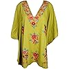 Mogul Interior Womens Beach Caftan Dress Kimono Embroidered Resort wear Kaftan One Size Green
