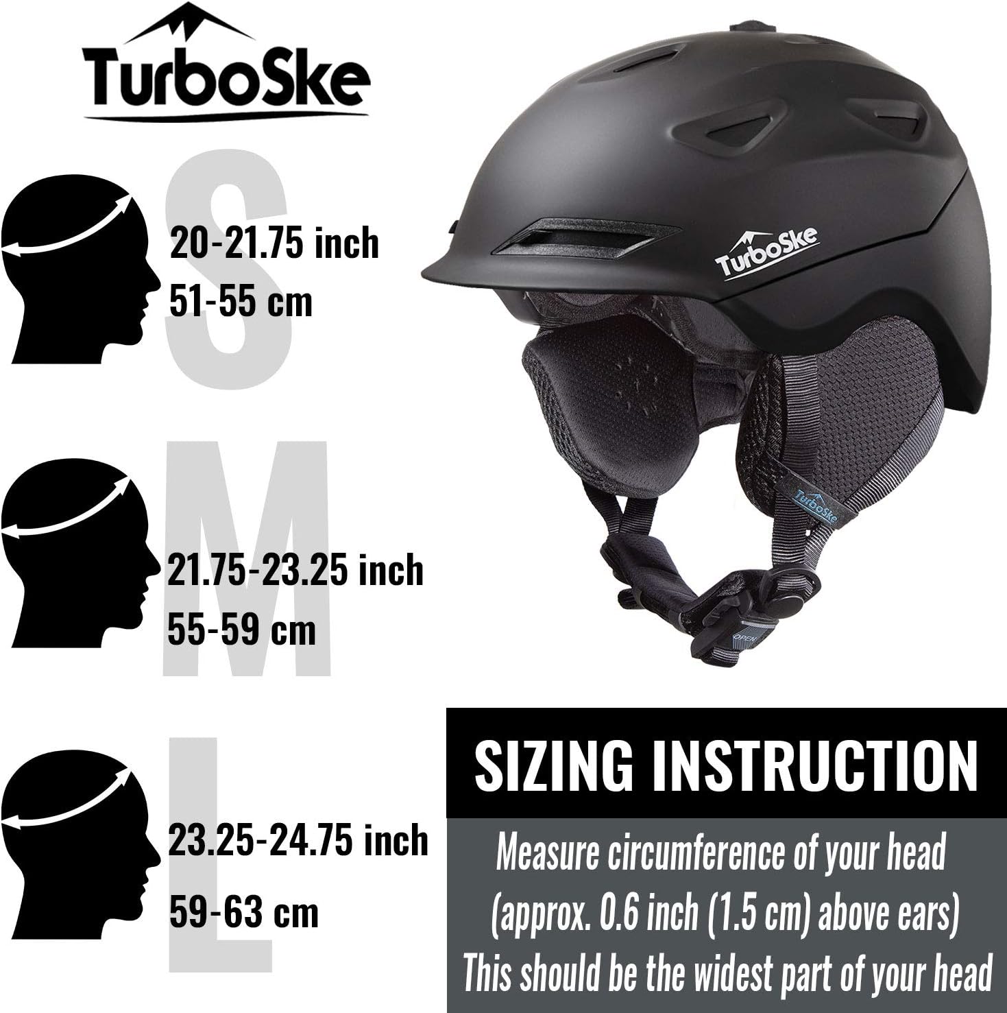 TurboSke Ski Helmet Snowboard Helmet - Active Ventilation Audio Compatible Snow Sports Luxury Helmet with ASTM Certified Safety for Men Women and Youth: Sports & Outdoors