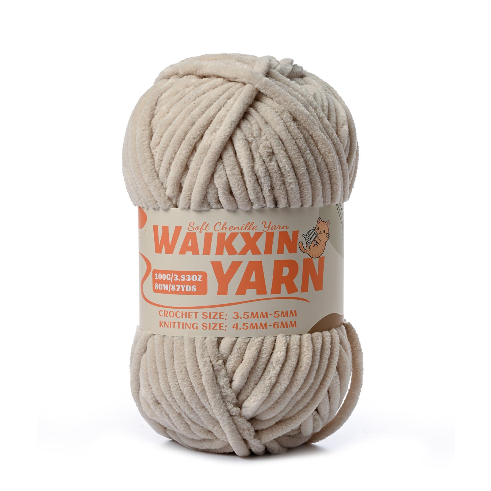 Photo 1 of ?Light Khaki? Super Soft Fuzzy Chenille Chunky Yarn for Crocheting, 100g (87yds) Velvet Fluffy Amigurumi Yarn for Hand Knitting Baby Blankets Weaving Craft