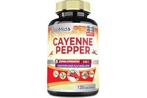 TENMIDO Cayenne Pepper Supplements Extract Capsules, 4 Months Supply with Ginger, Turmeric Curcumin, Tulsi, Black Pepper - Supports Immune System, Promotes Digestive System Function - 120 Vegan Capsules