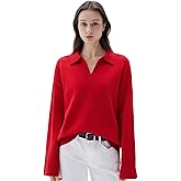 SUUKSESS Women Cashmere Oversized V Neck Pullover Sweaters Long Sleeve Collared Knit Jumper Tops