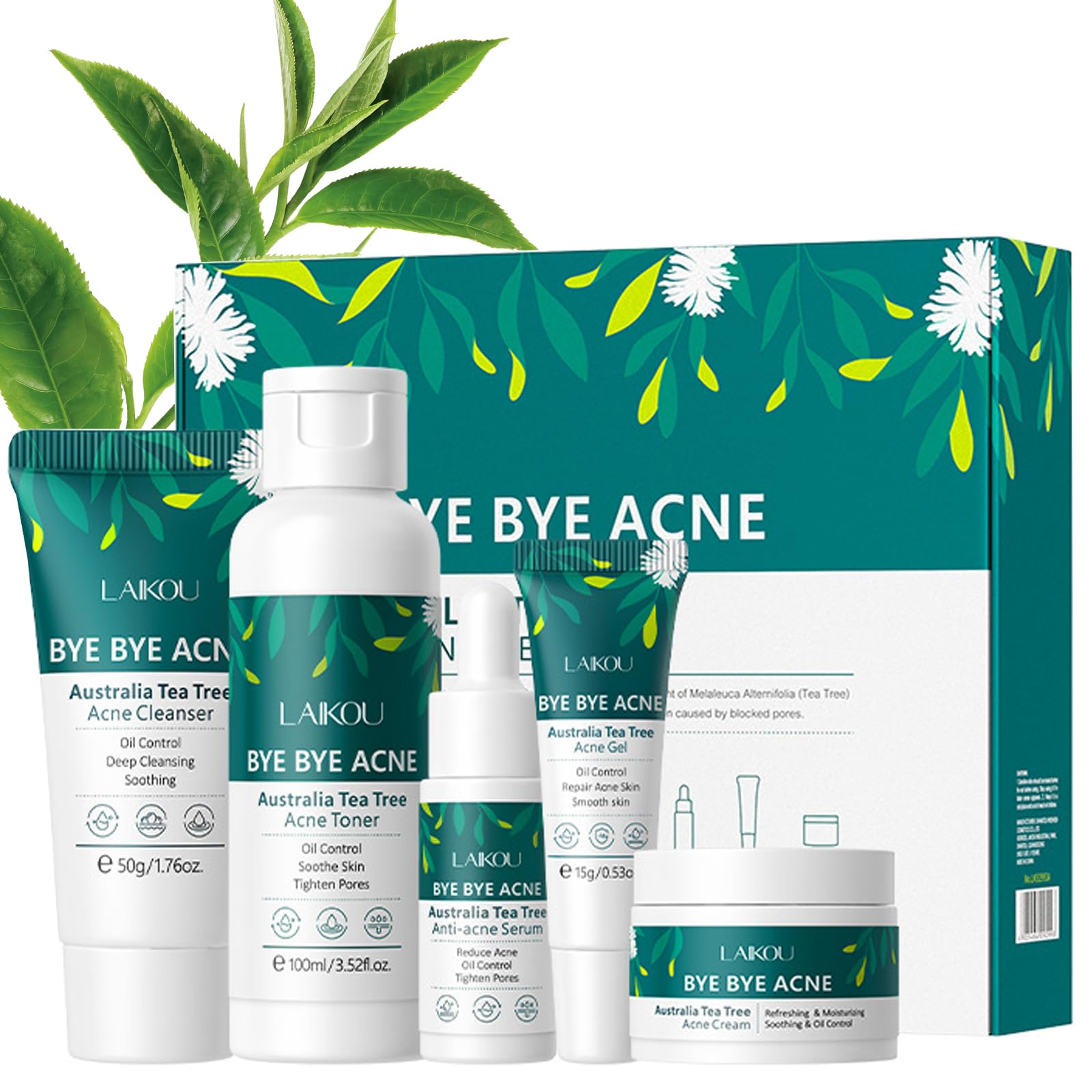 Tea Tree Skincare Set Gifts For Women & Men, Acne Treatment Tea Tree Oil Spot And Blackheads Remover Includes-Cleaner,Face Serum, Acne Gel,Toner,moisturiser For Acne Removal Oil Control