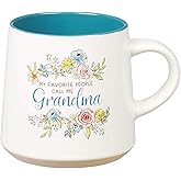 WITH LOVE My Favorite People Call Me Grandma Clay Base Ceramic Coffee Mug for Grandmothers Floral Peach & Ivory Cup for Coffee/Tea, Dishwasher Microwave Safe, 14oz