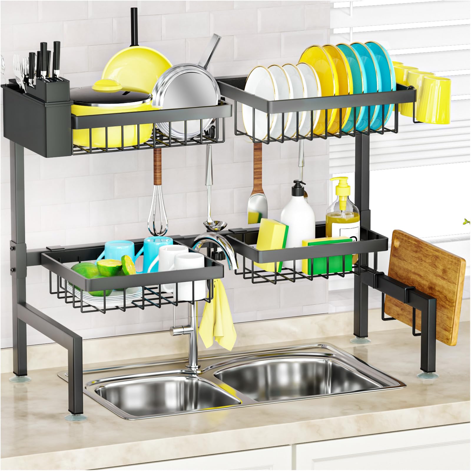 Photo 1 of SNSLXH [2-Tier 4 Baskets Over The Sink Dish Drying Rack, 26.57"-35", Large Sink Rack for Kitchen, Extensible and Adjustable, Saving Kitchen Space