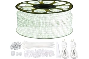 GUOTONG GouTonG LED Rope Lights,110V,Waterproof,Connectable, Power Socket Connector Fuse Holder, Indoor/Outdoor Use, Ideal for Backyards, Decorative Lighting (White, 131.2FT)