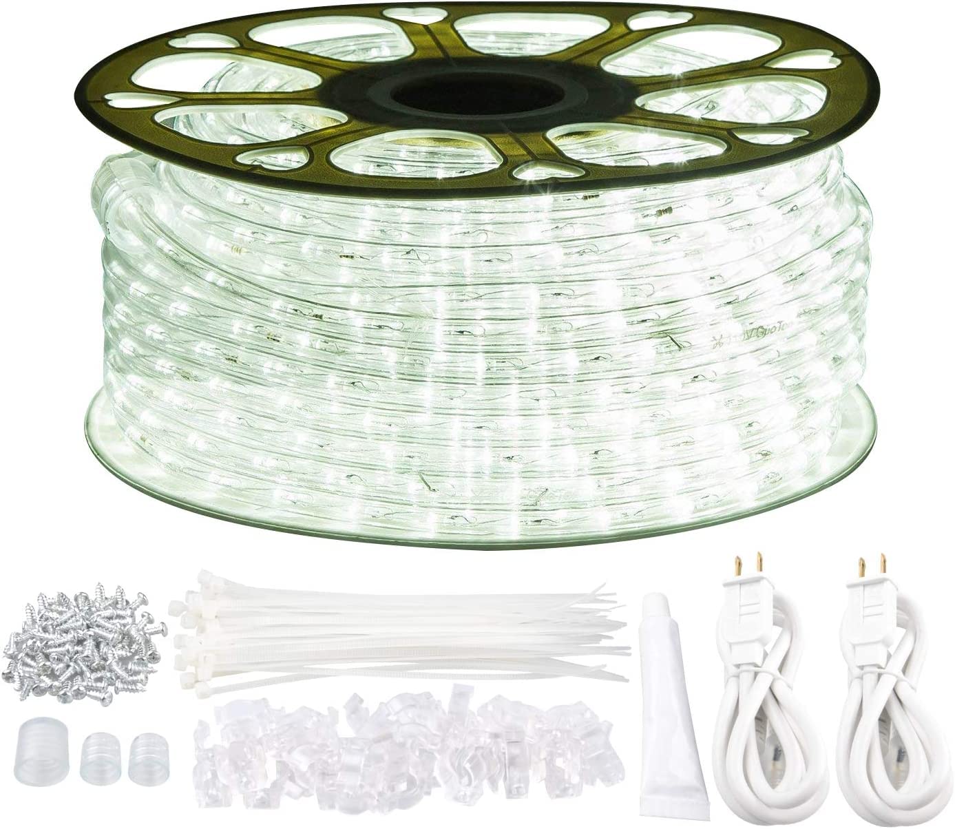 Photo 1 of GouTonG LED Rope Lights,110V,Waterproof,Connectable, Power Socket Connector Fuse Holder, Indoor/Outdoor Use, Ideal for Backyards, Decorative Lighting (White, 131.2FT)