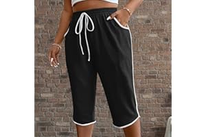 Women Plus Size Jogger Long Shorts Athletic Running Shorts with Pockets Stretch Waistband Yoga Workout Cycling Hiking Casual