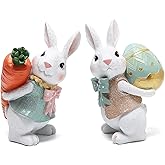 Hodao 5.5 Inch Polyresin Bunny Decorations Spring Easter Decors Figurines Tabletopper Decorations for Party Home Holiday Cute Rabbit Easter Gifts (Orange Blue)