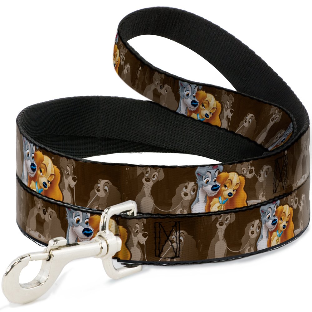 Buckle-Down Dog Leash Lady And Tramp 2 Poses Spaghetti Kiss Scene Browns Available In Different Lengths And Widths For Small Medium Large Dogs and Cats, Multicolor (DL-6FT-WDY372)
