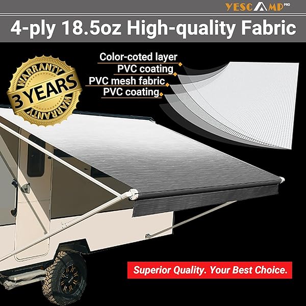 YESCAMP RV AWNING FABRIC REPLACEMENT HEAVY DUTY WEATHERPROOF 4-PLY 18.5OZ VINYL CAMPER AWNING FABRIC – UNIVERSAL OUTDOOR CANOPY FOR CAMPER, TRAILER, AND MOTORHOME