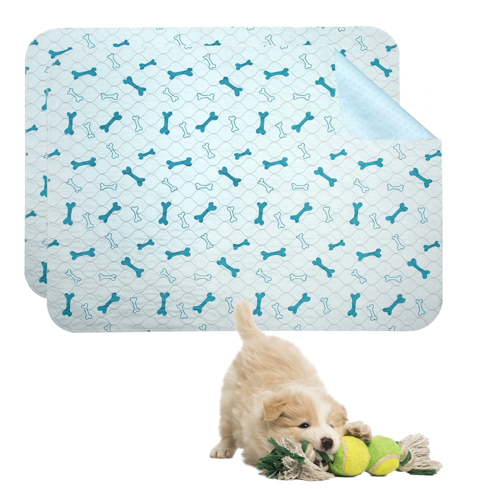 Geyecete Washable Dog Pee Pads (2pack) of Premium Pee Pads for Dogs, Waterproof Whelping Pads, Reusable Dog Training Pads, Travel Pet Pee Pads! Puppy Training pads L--Blue-Square