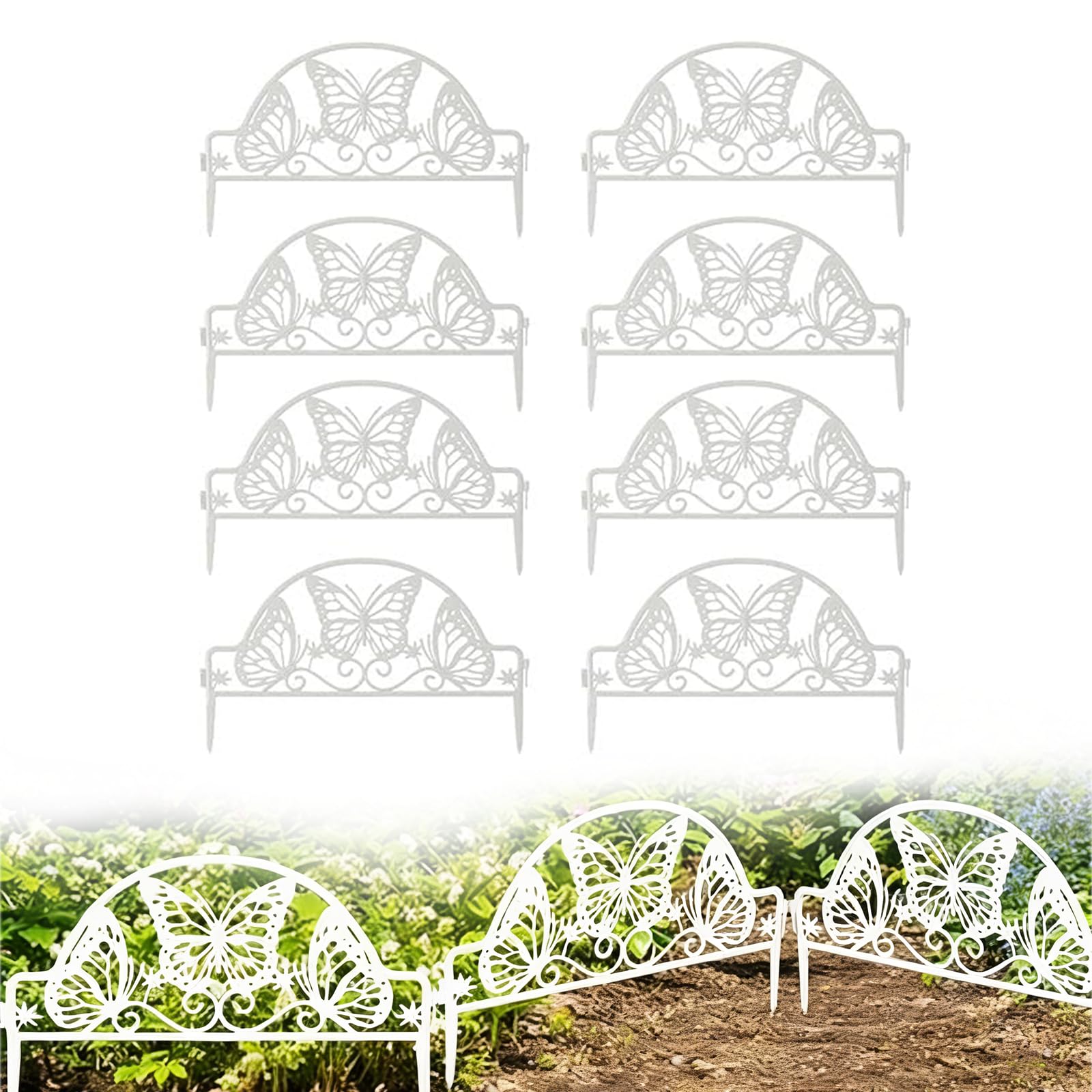 Miupoo Plastic Garden Picket Fence Panels,Garden Edging Decorative Border,Decorative Garden Fence,Flowerbeds Plant Borders,8 Pieces,Overall 368cm,White.