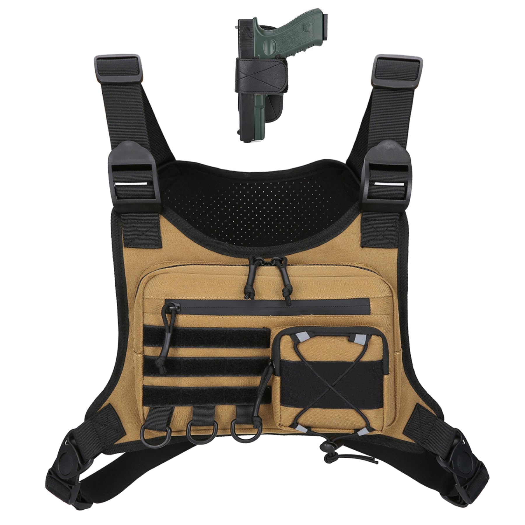 FTCYCRU Outdoor Sports Chest Bag for Men and Women, Lightweight Waterproof Running Chest bag, Adjustable Anti-Theft EDC Travel Chest Pack for Running, Hiking, Cycling, Workouts(Style1Khaki)