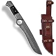 BNAZIND Handmade Damascus Hunting Knife with Scout Horizontal Carry Leather Sheath | Full Tang Fixed Blade Bushcraft, Camping, Skinning Knife | EDC Overall 13.5" Bowie Knife with sheath