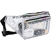Holographic 80s 90S Rave Stars Neon Transparent Gravel Fanny Pack for Women - Great Waist Pack for Games, Concerts, Rave, Festival, Travel